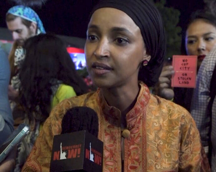 “stop-sending-bombs”:-rep.-ilhan-omar-visits-uncommitted-sit-in-&-demands-israeli-arms-embargo