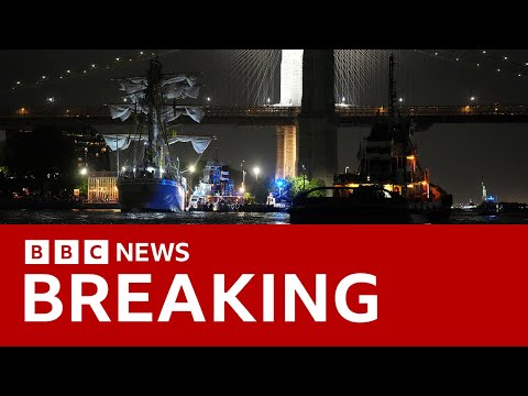 mexican-navy-ship-hits-brooklyn-bridge-in-new-york-city-|-bbc-news
