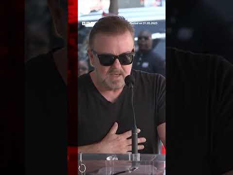 ricky-gervais-gets-star-on-hollywood-walk-of-fame.-#rickygervais-#hollywood-#bbcnews