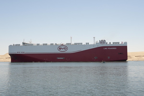 BYD Xi’an, one of the world’s biggest car carriers, threads through Suez Canal