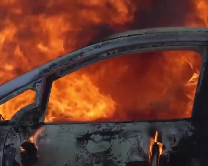 See dramatic response to electric vehicle fire at a charging station