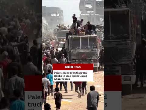 palestinians-crowd-around-trucks-to-grab-aid-in-gaza’s-khan-younis.-#bbcnews