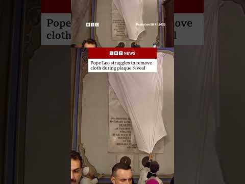 pope-leo-struggles-to-unveil-plaque.-#popeleo-#turkey-#bbcnews