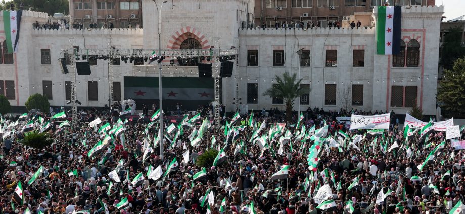 crowds-gather-in-hama,-syria,-to-celebrate-one-year-of-liberation