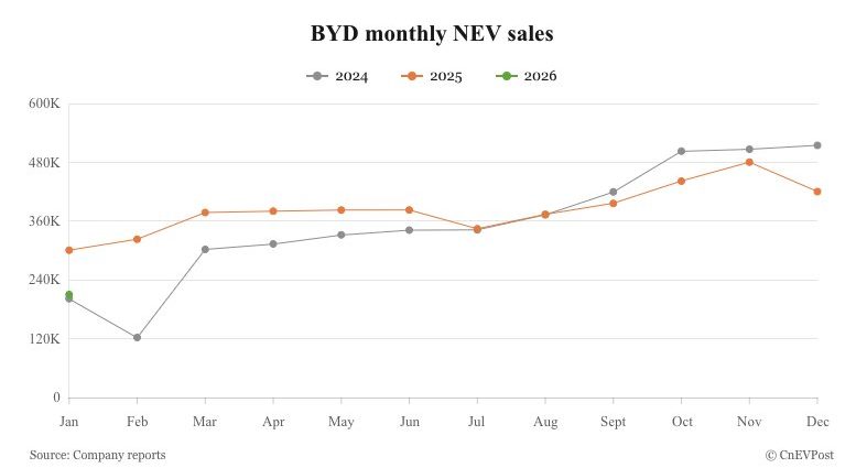 BYD Half as Many Cars Sold in January from December With Tough Competition from Geely