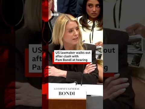 a-democrat-stormed-out-of-the-chamber-during-us-attorney-general-pam-bondi’s-hearing.-#bbcnews