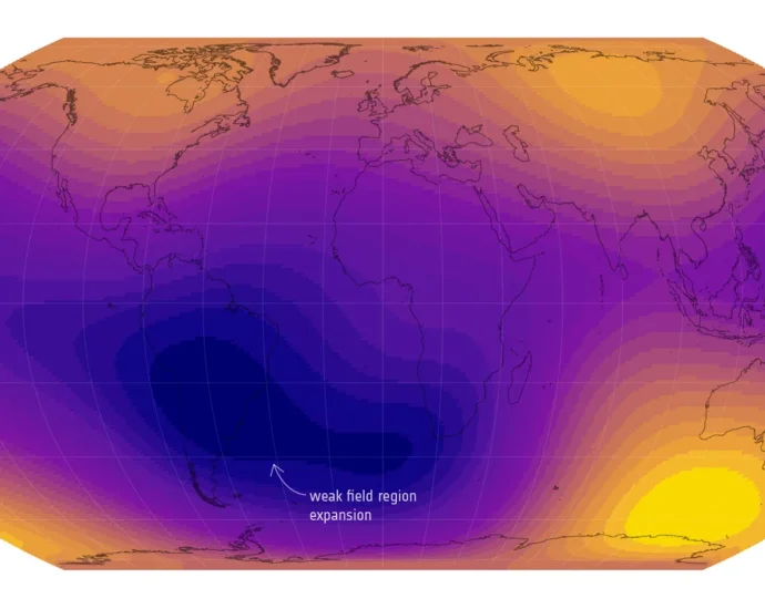 a-giant-weak-spot-in-earth’s-magnetic-field-is-now-half-the-size-of-europe