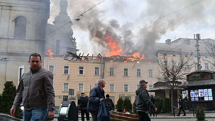 russian-drone-strike-damages-historic-center-of-lviv,-ukraine