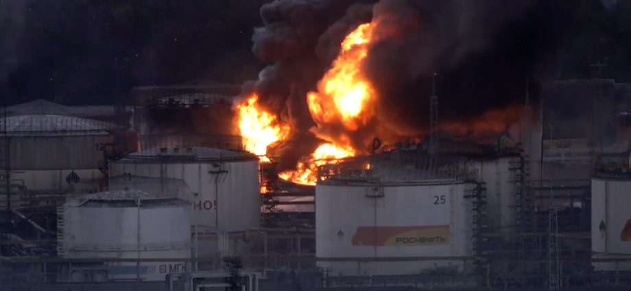 fires-ignited-by-ukrainian-drones-rage-at-russian-oil-refinery