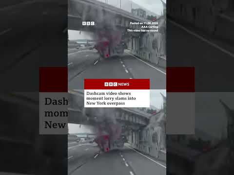 dashcam-video-shows-moment-lorry-slams-into-new-york-overpass.-#newyork-#dashcam-#bbcnews