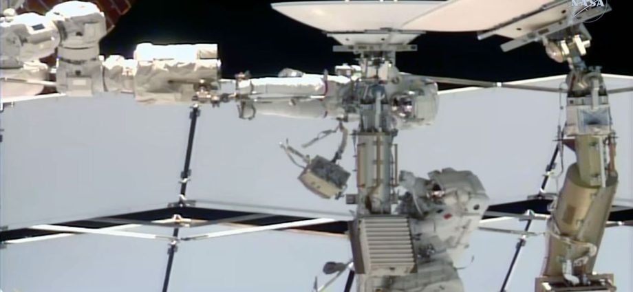 NASA astronaut and 1st female French spacewalker remove failed ISS antenna but run out of time for replacement