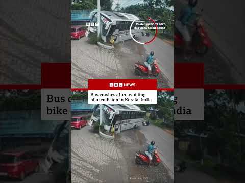 bus-crashes-after-avoiding-bike-collision-in-kerala,-india.-#bbcnews