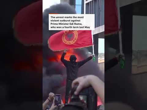albania-protesters-set-fires,-hurl-stones-at-police